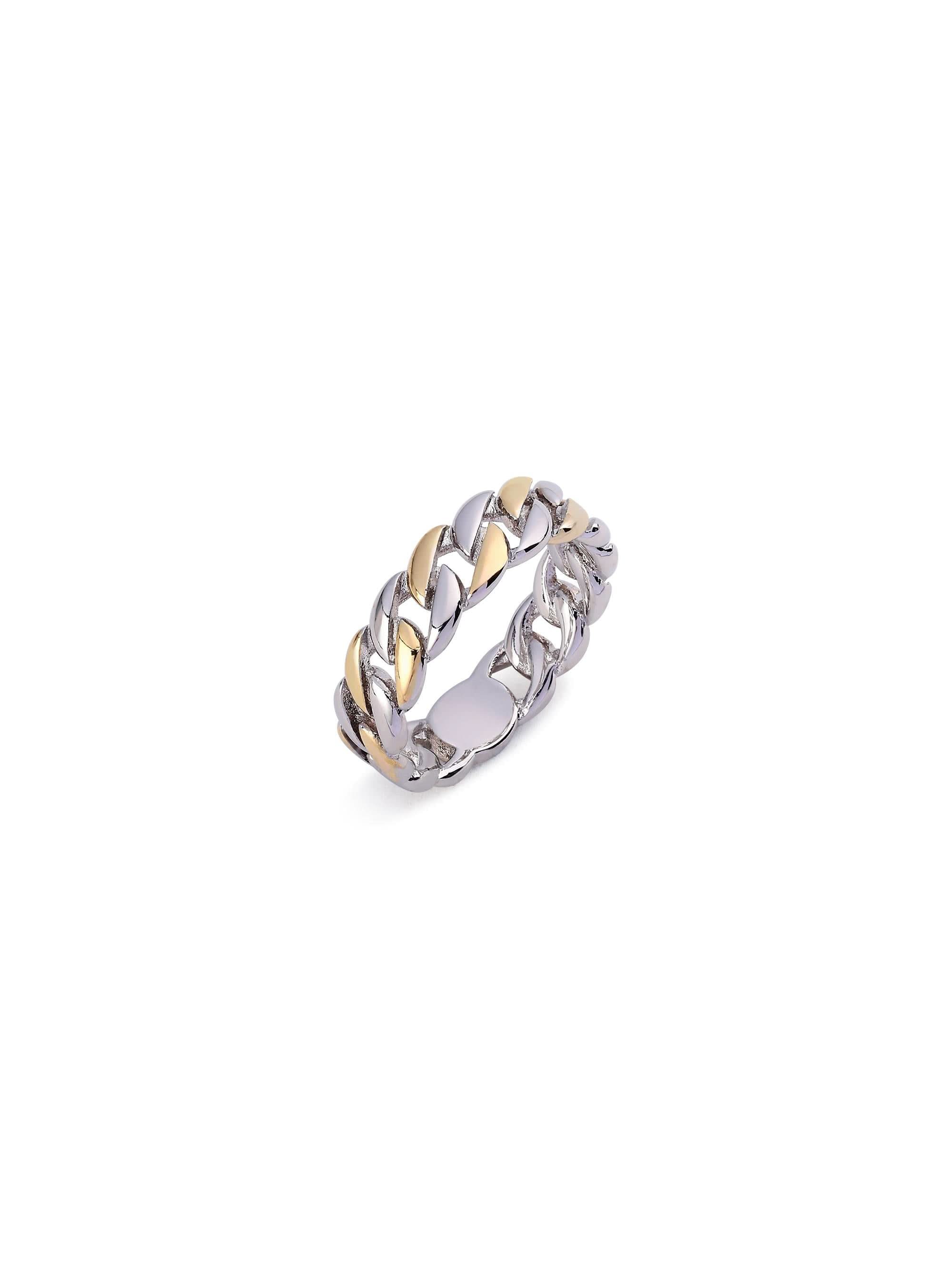 Cuban Link Finger Ring in silver gold on white background — men's silver gold ring