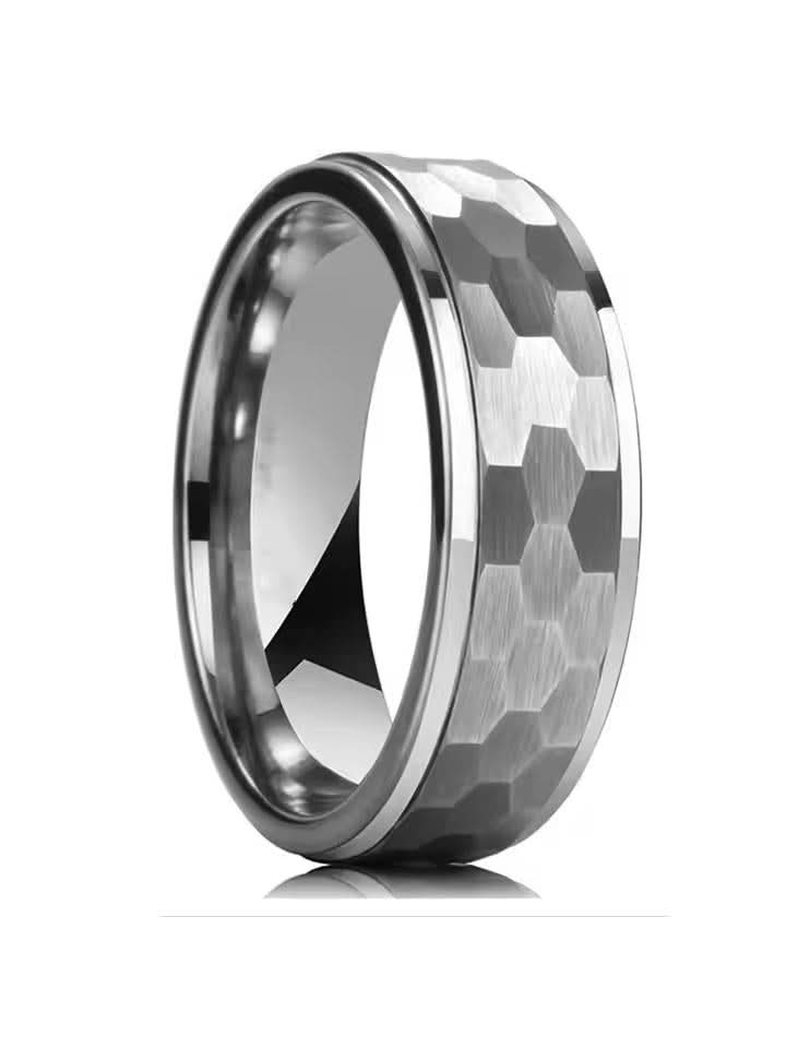 Honeycomb Pattern Ring in silver on white background — men's silver ring