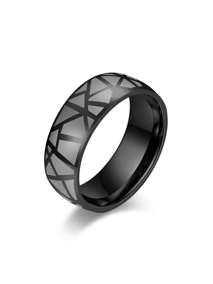 Crackle Pattern Ring in black on white background — men's black ring