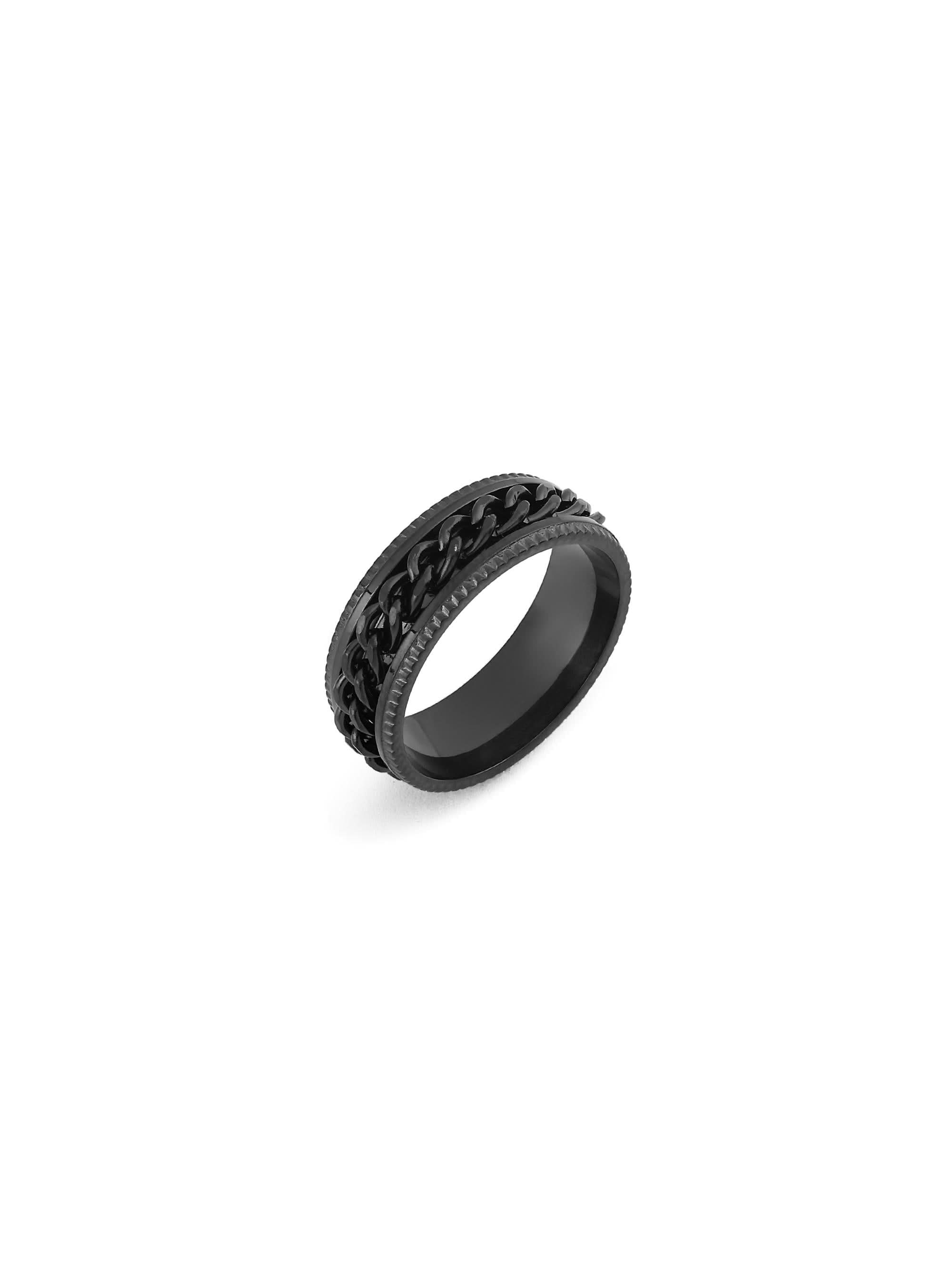 Open Bottle Spinner Ring in black on white background — men's black ring