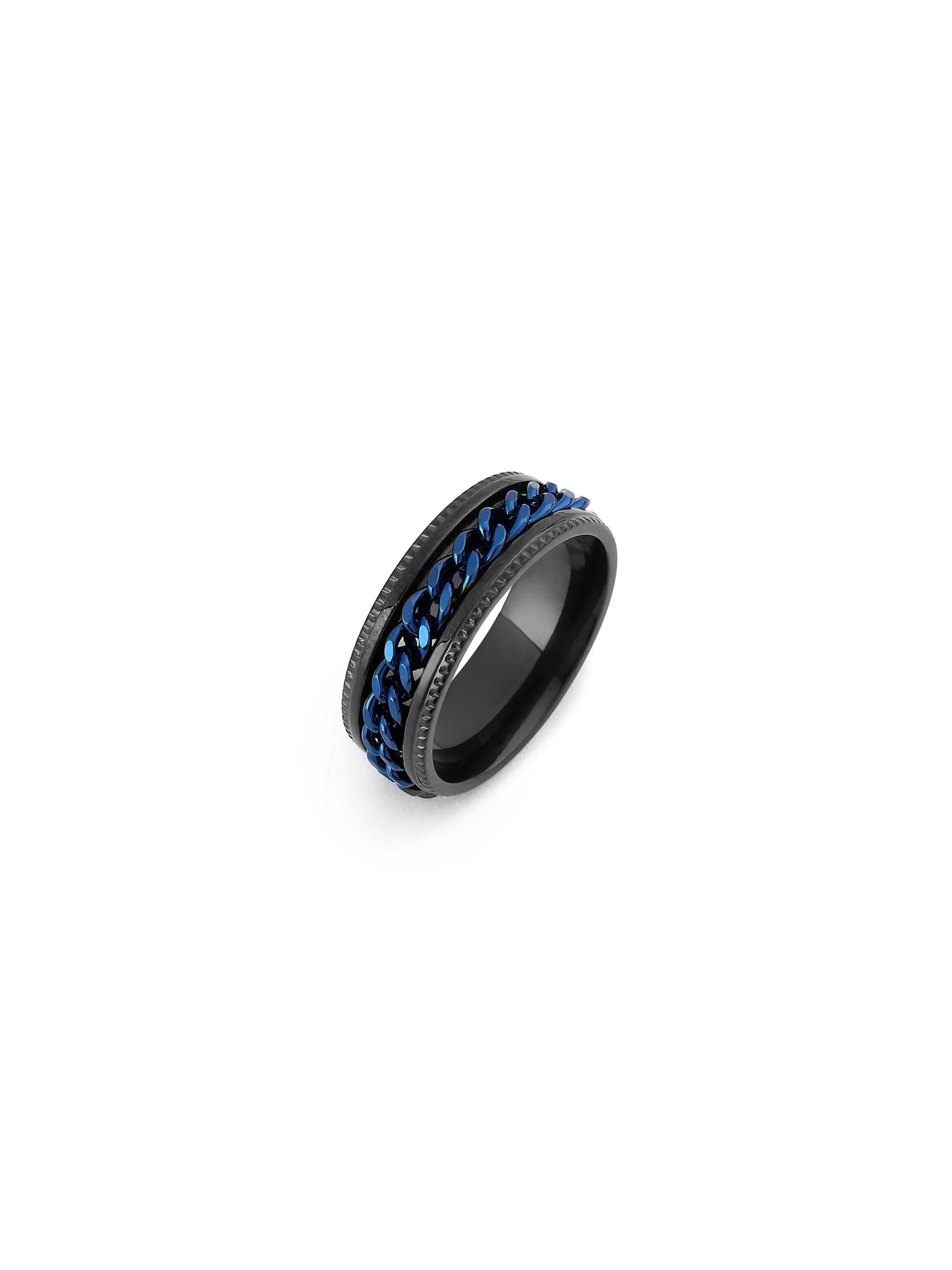 Open Bottle Spinner Ring in blue black on white background — men's blue black ring