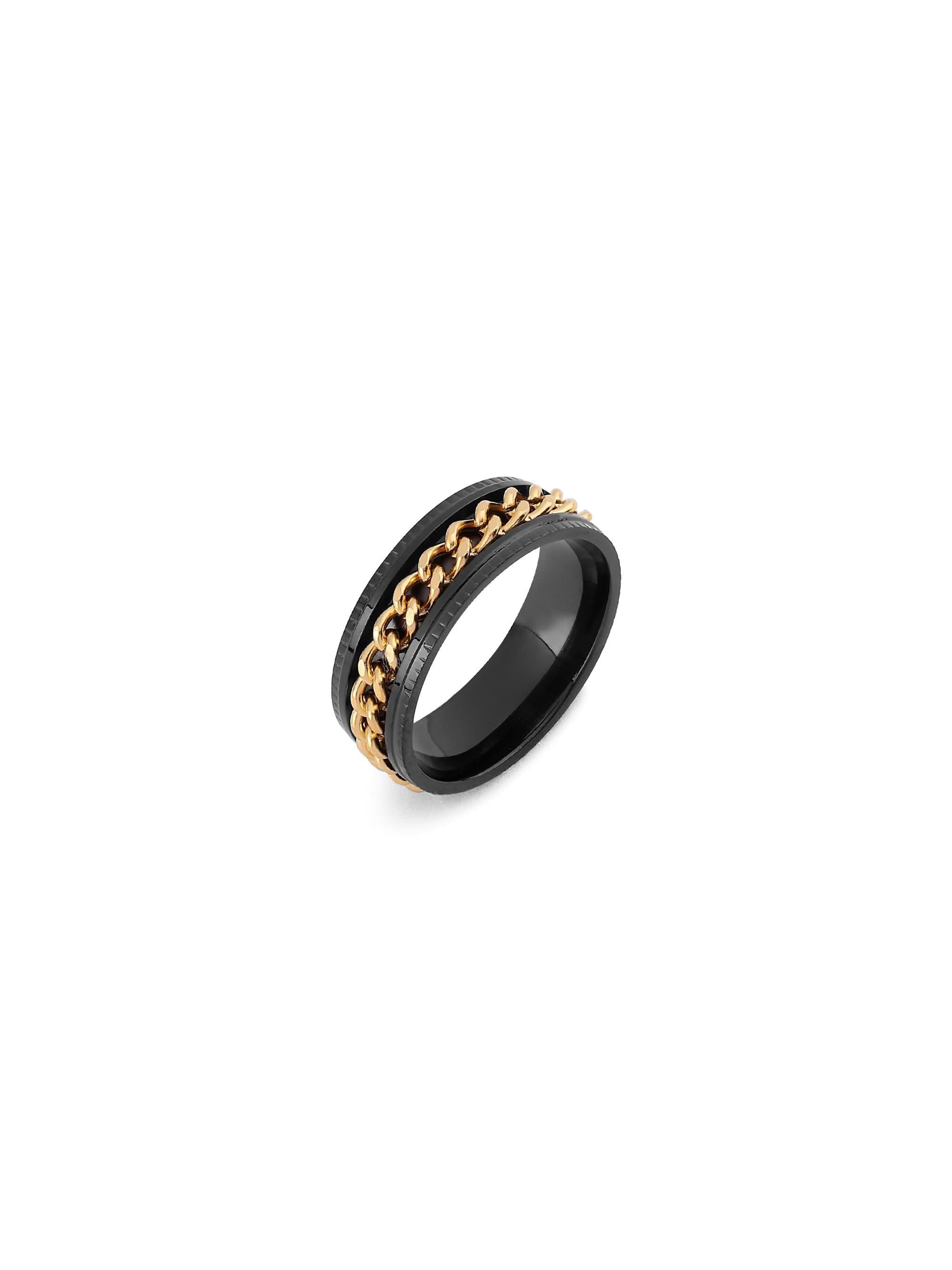Open Bottle Spinner Ring in gold black on white background — men's gold black ring