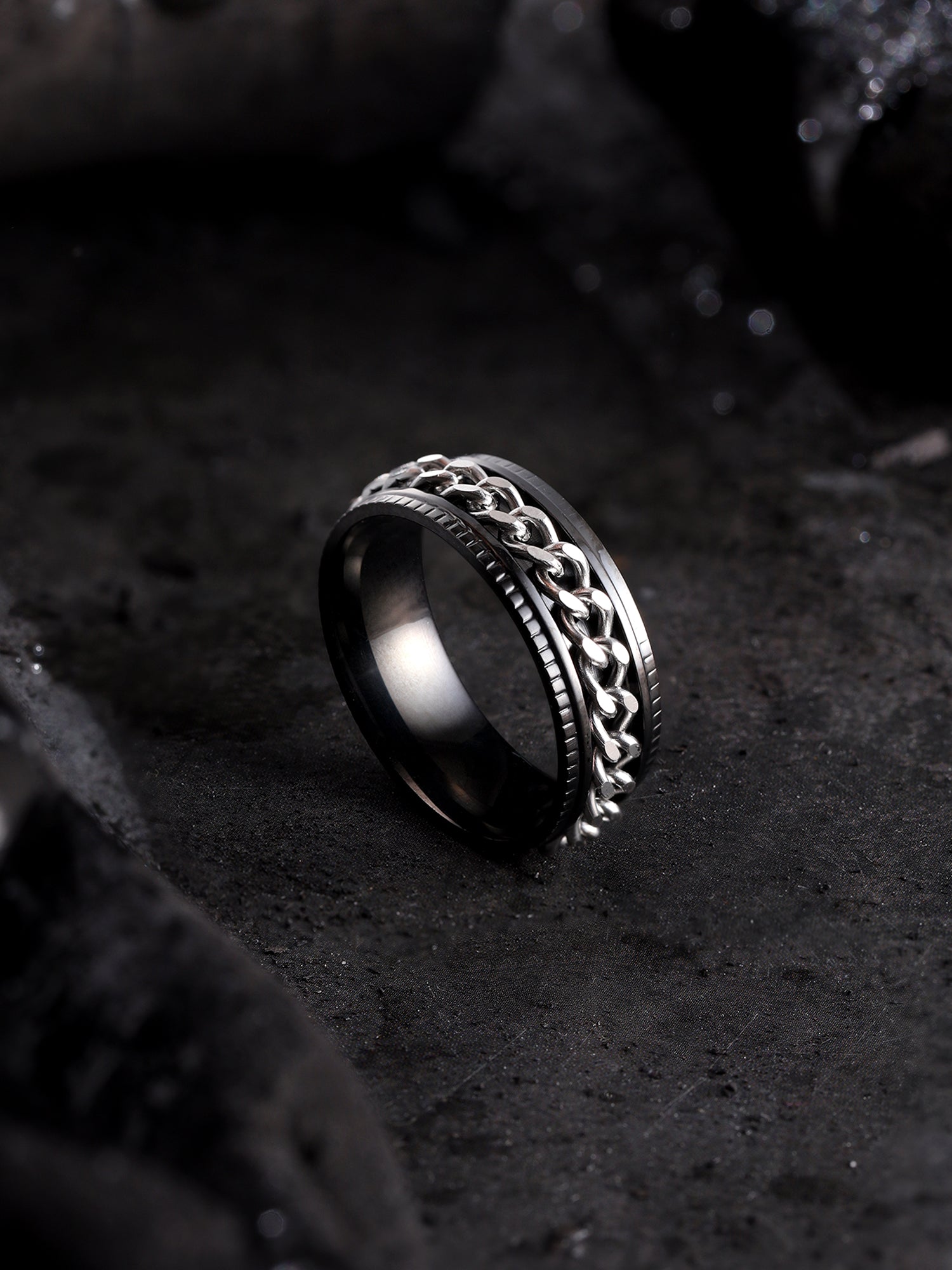 Open Bottle Spinner Ring (Silver Black)