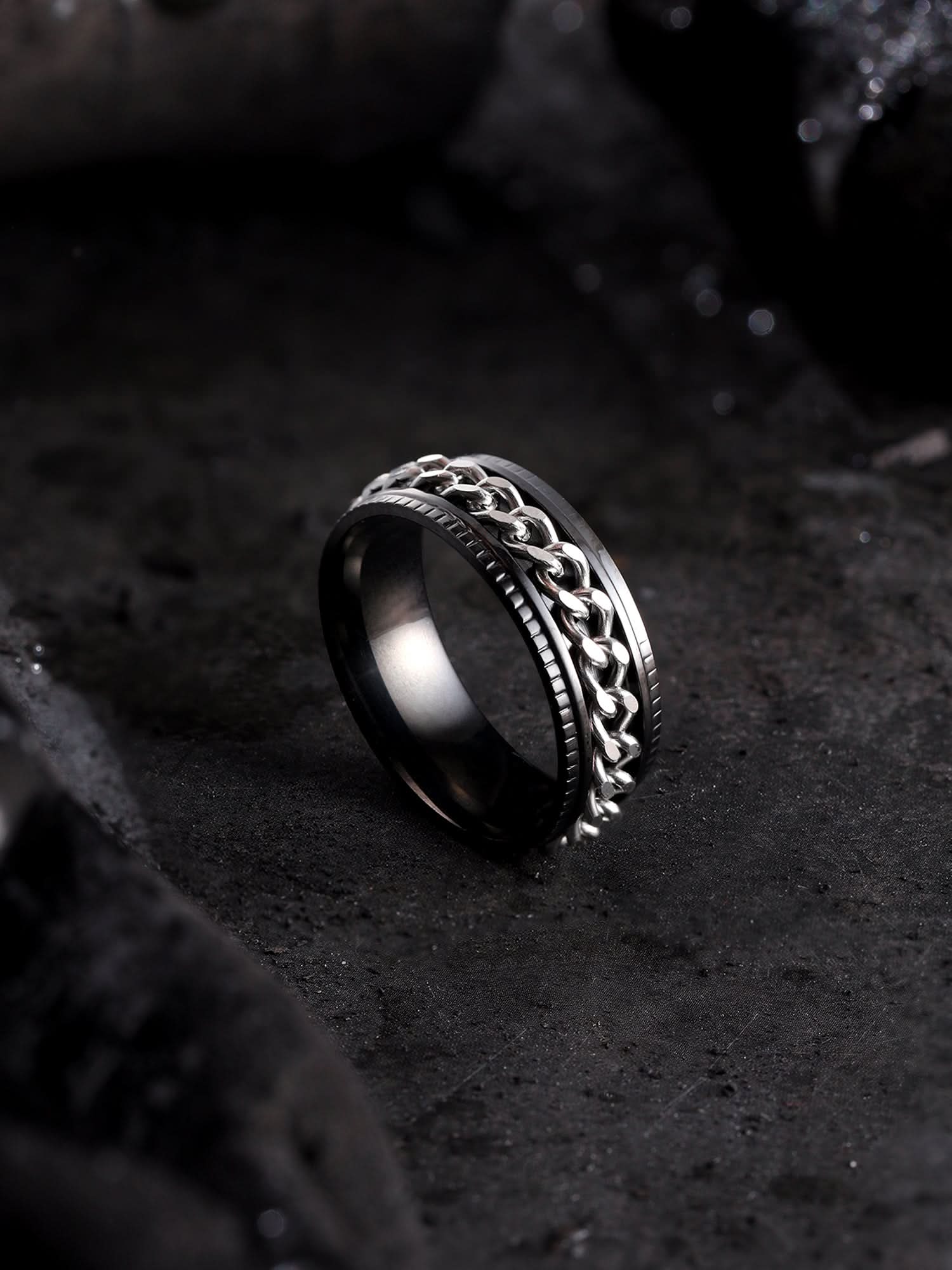 Open Bottle Spinner Ring (Silver Black)