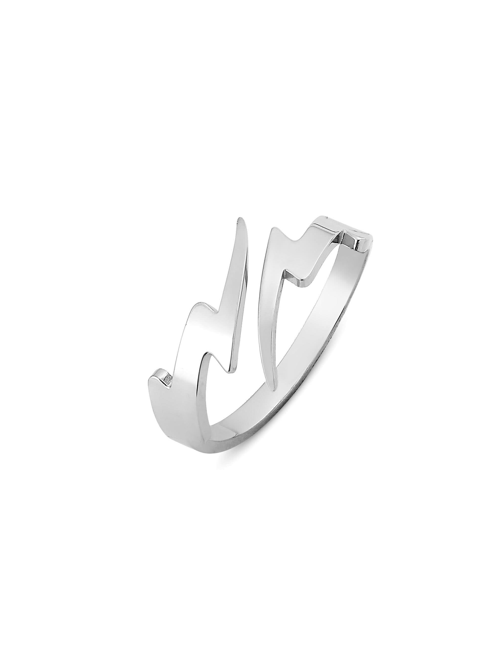 Lightning Split Ring in silver on white background — men's silver ring