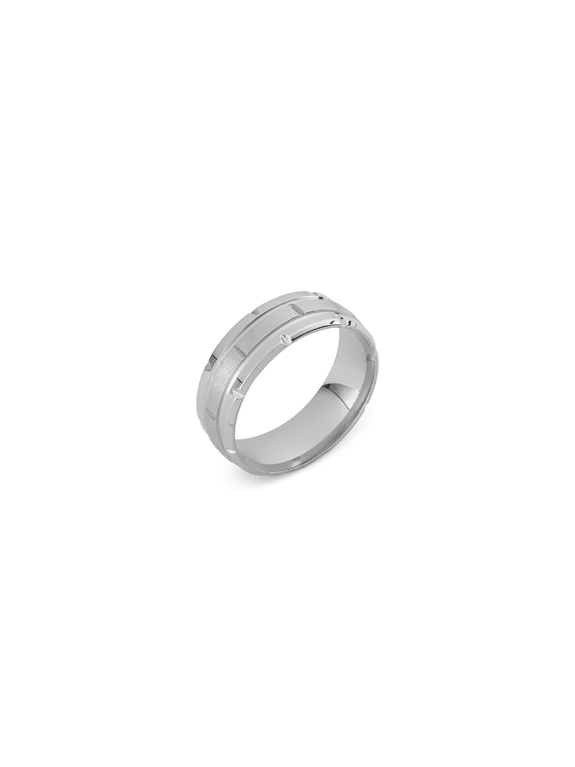 Tungsten Pattern Ring in silver on white background — men's silver ring