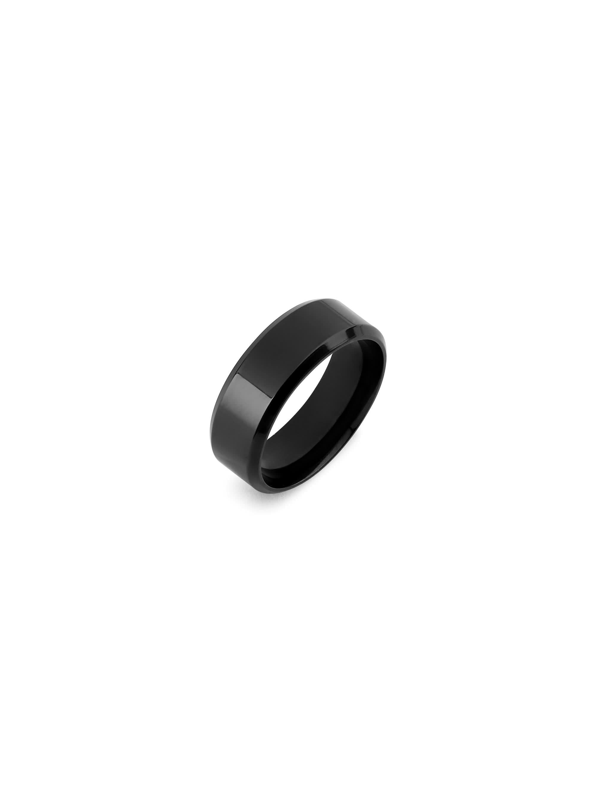 Rectangle Signet Ring in black on white background — men's black ring