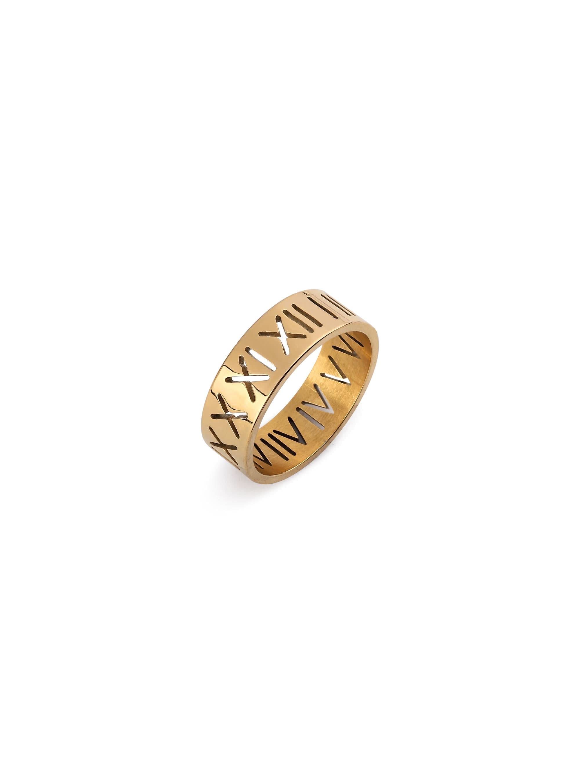Roman Numerals Ring in gold on white background — men's gold ring