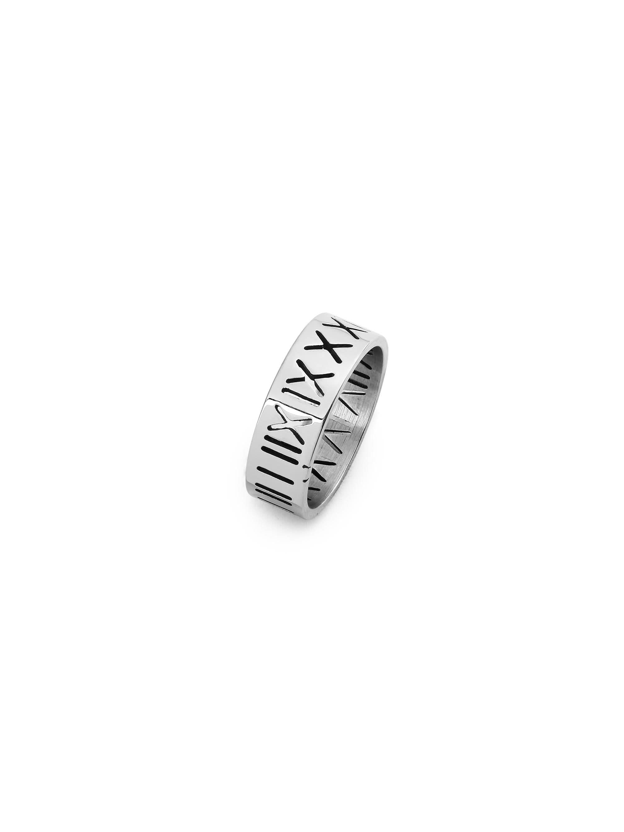 Roman Numerals Ring in silver on white background — men's silver ring