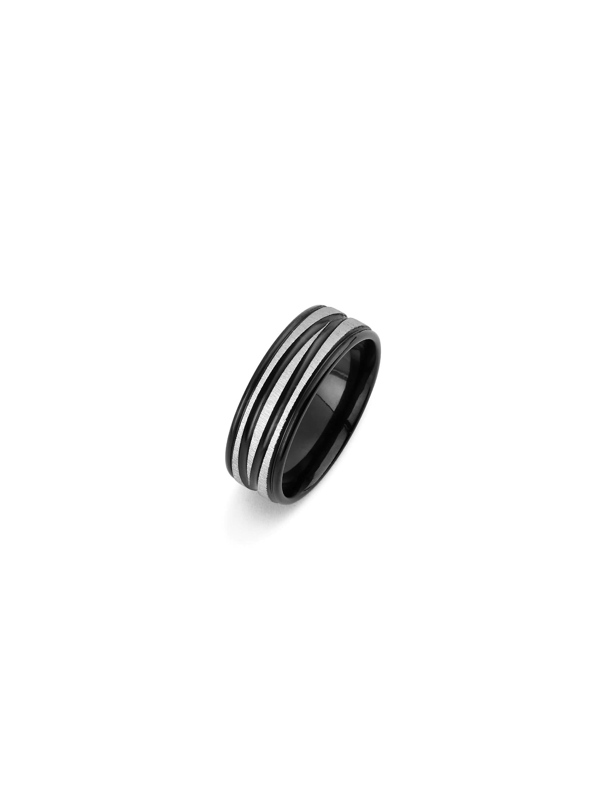 Crossover Line Ring in black on white background — men's black ring