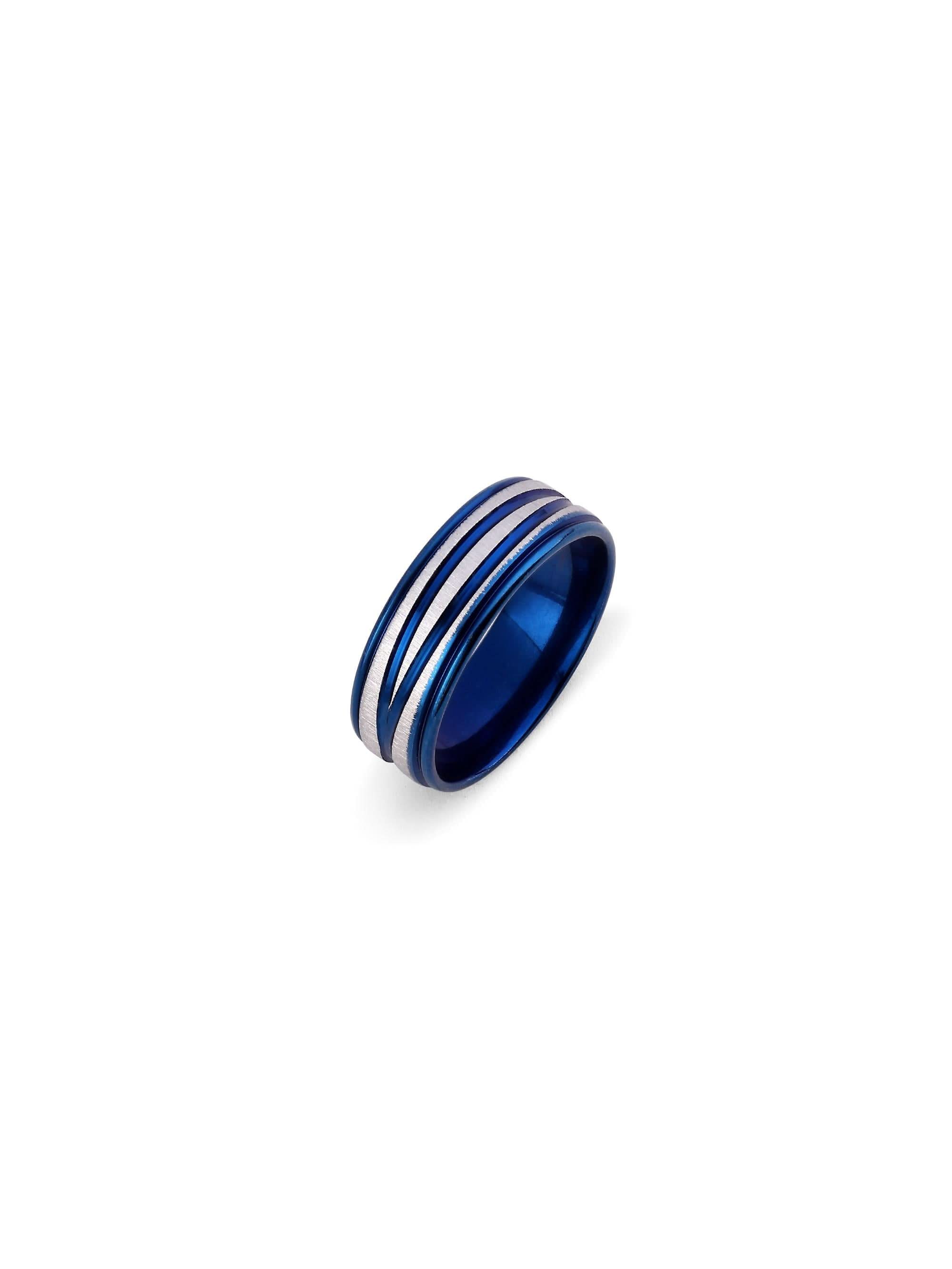 Crossover Line Ring in blue on white background — men's blue ring