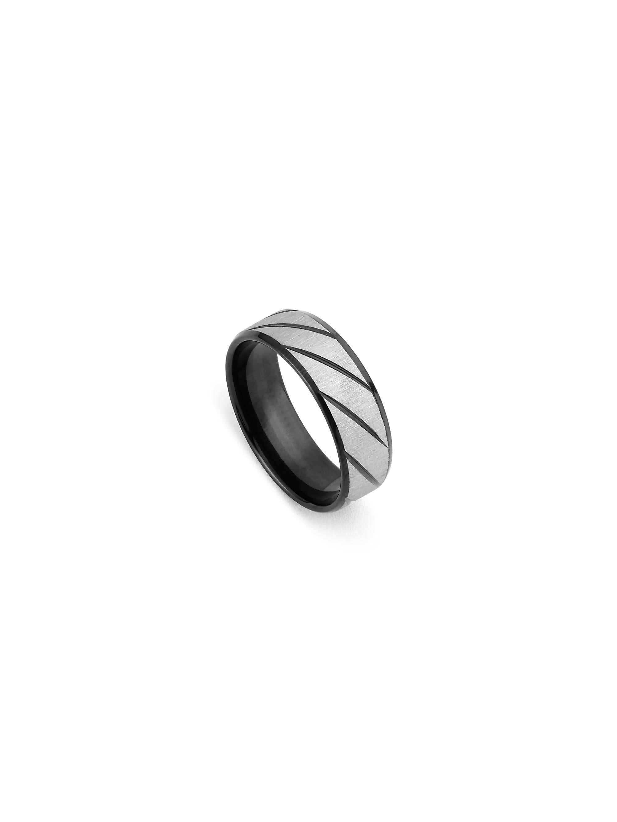 Frosted Wave Carved Knuckle Ring in black on white background — men's black ring