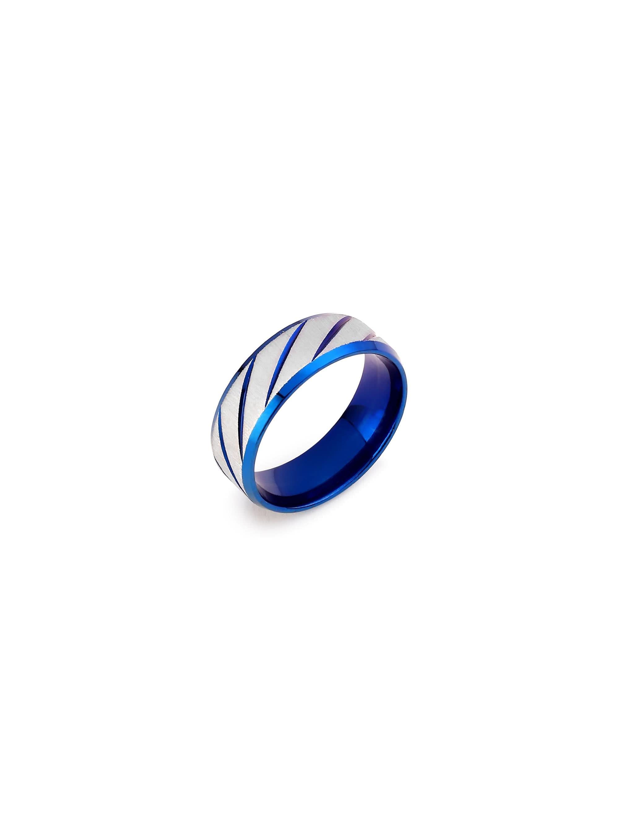 Frosted Wave Carved Knuckle Ring in blue on white background — men's blue ring