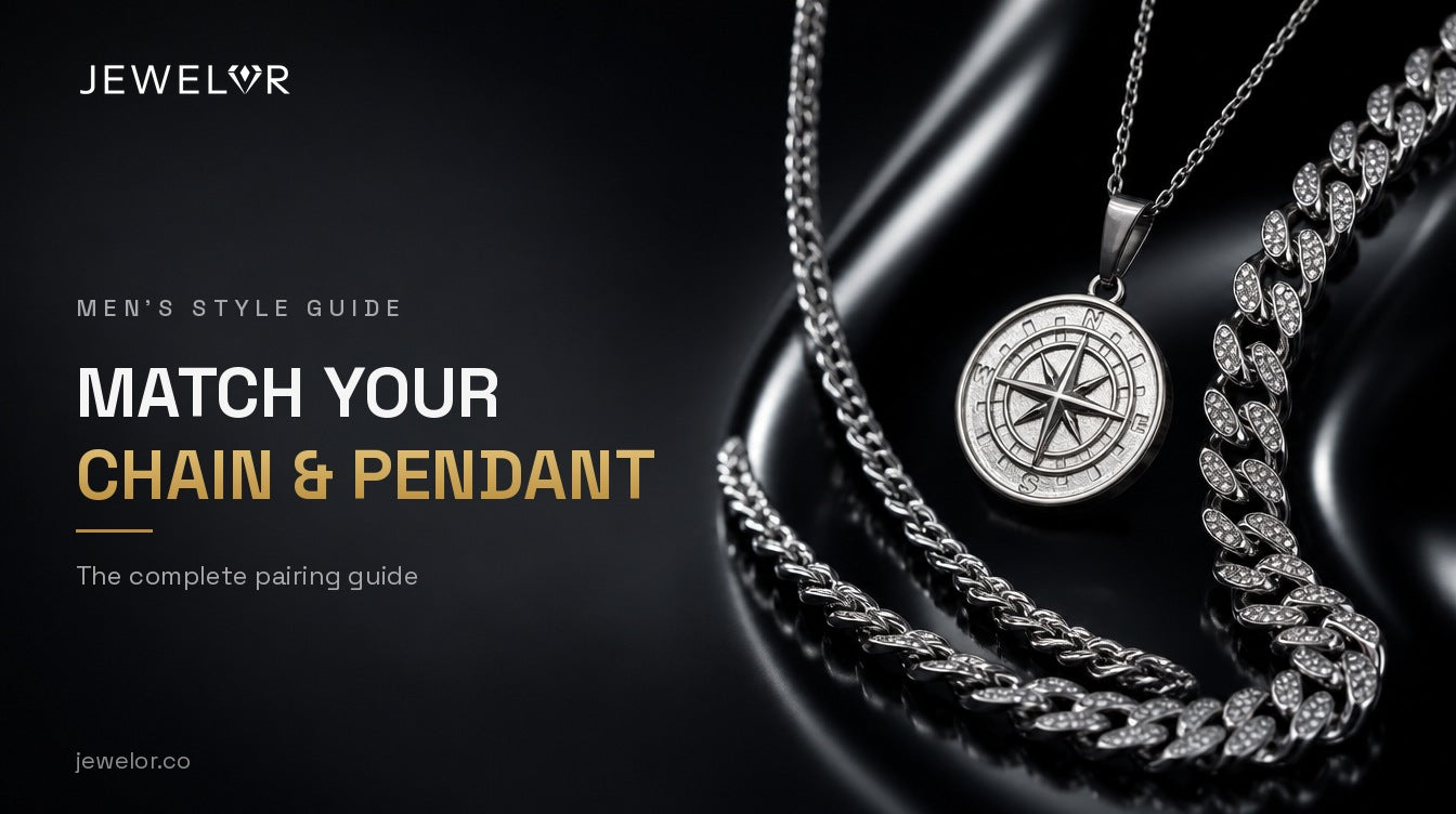 Match your chain and pendant — Jewelor men's style guide with rope chain, compass pendant and Cuban chain