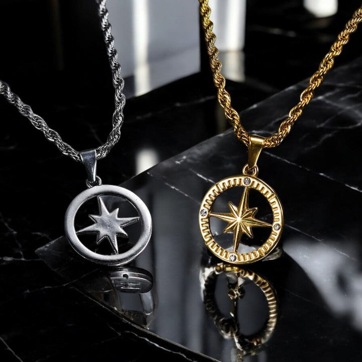 North Star Compass Stainless Steel Pendant