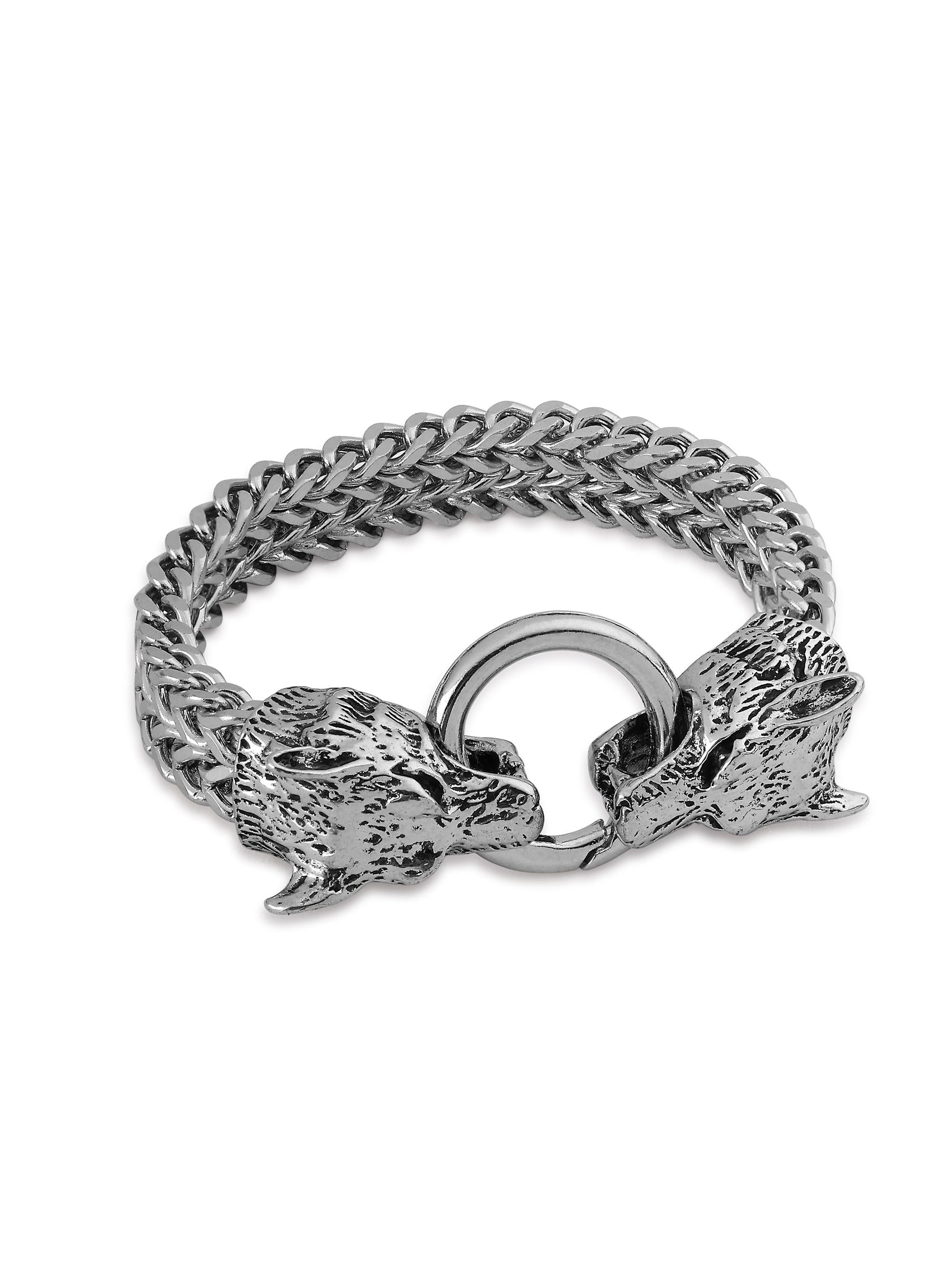 Viking Wolf Head Bracelet (Silver)