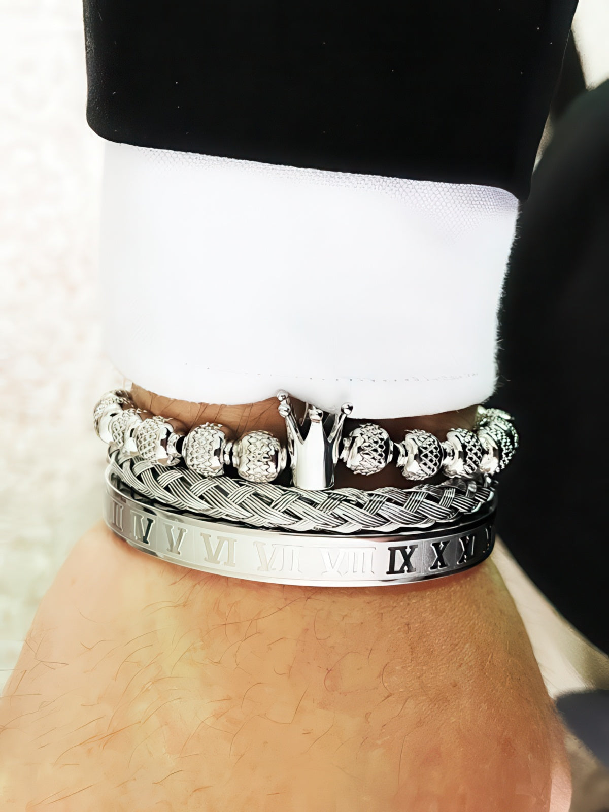 Crown Charm Roman Numerals Bracelet (Silver)