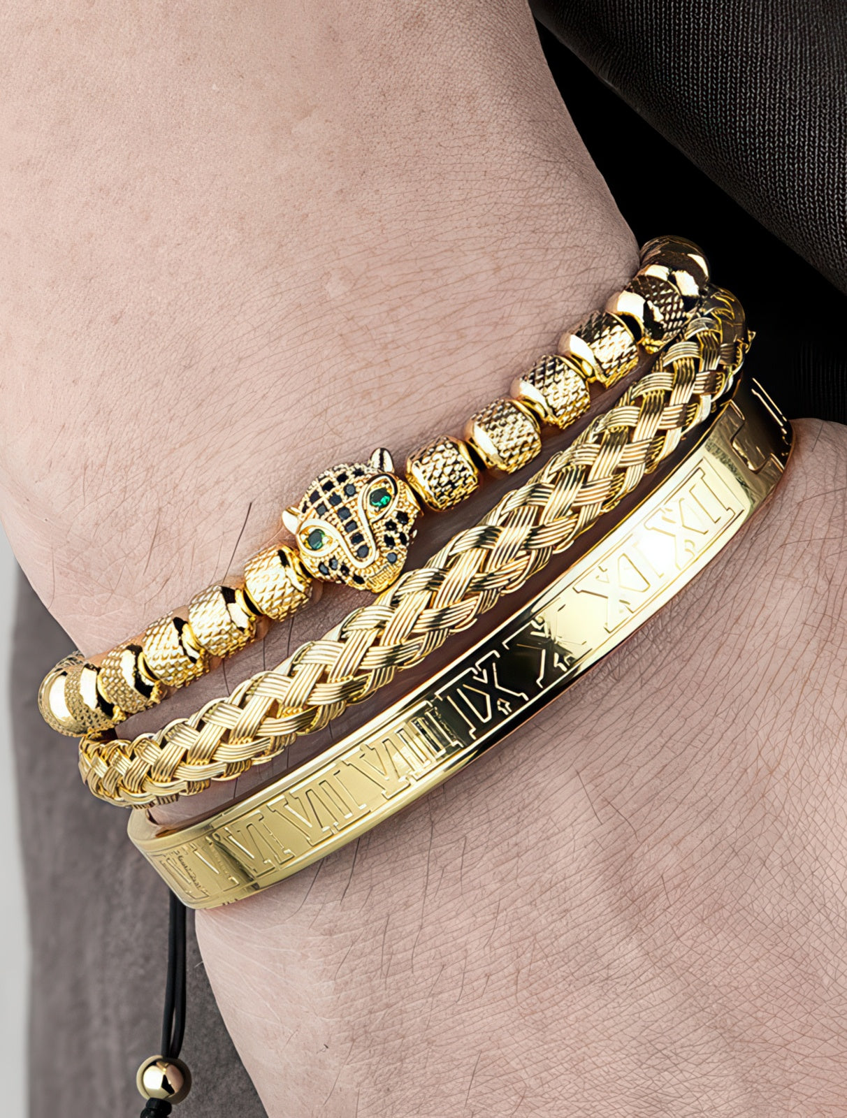 Leopard Head Mesh Woven Bracelet (Gold)