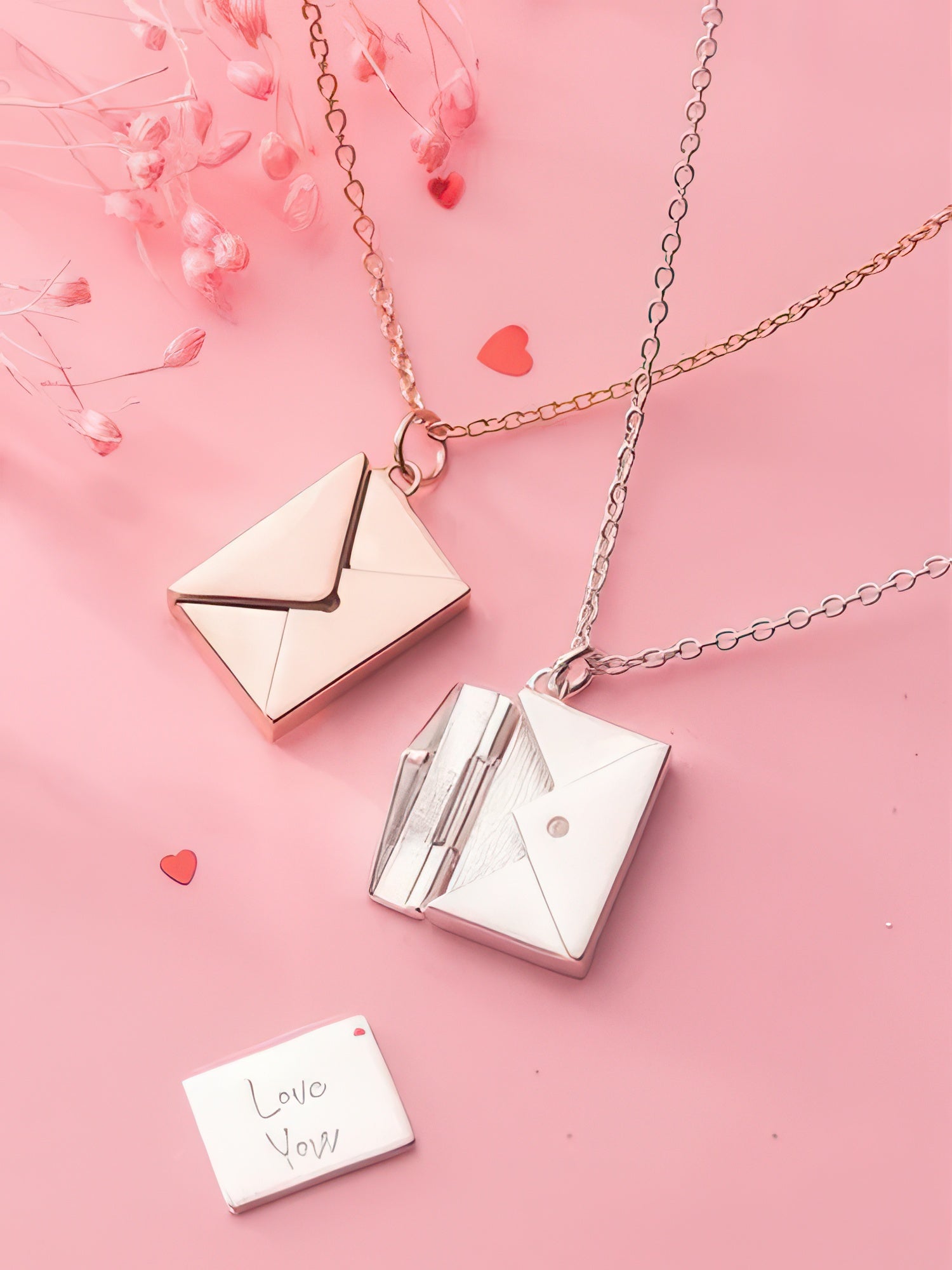 Envelope Locket Couple Pendant Set (Silver & Rose-Gold)