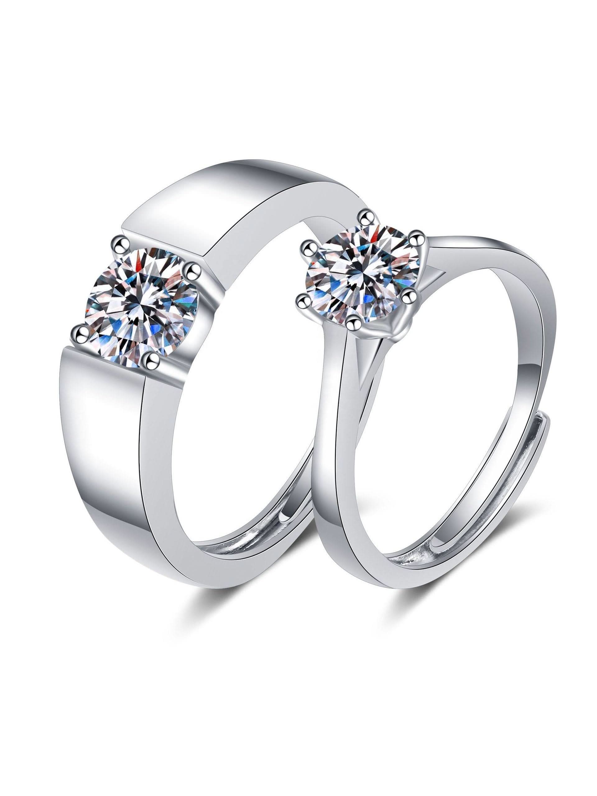 Moon Star Heart Shape Rings Set — his and hers matching rings on white background