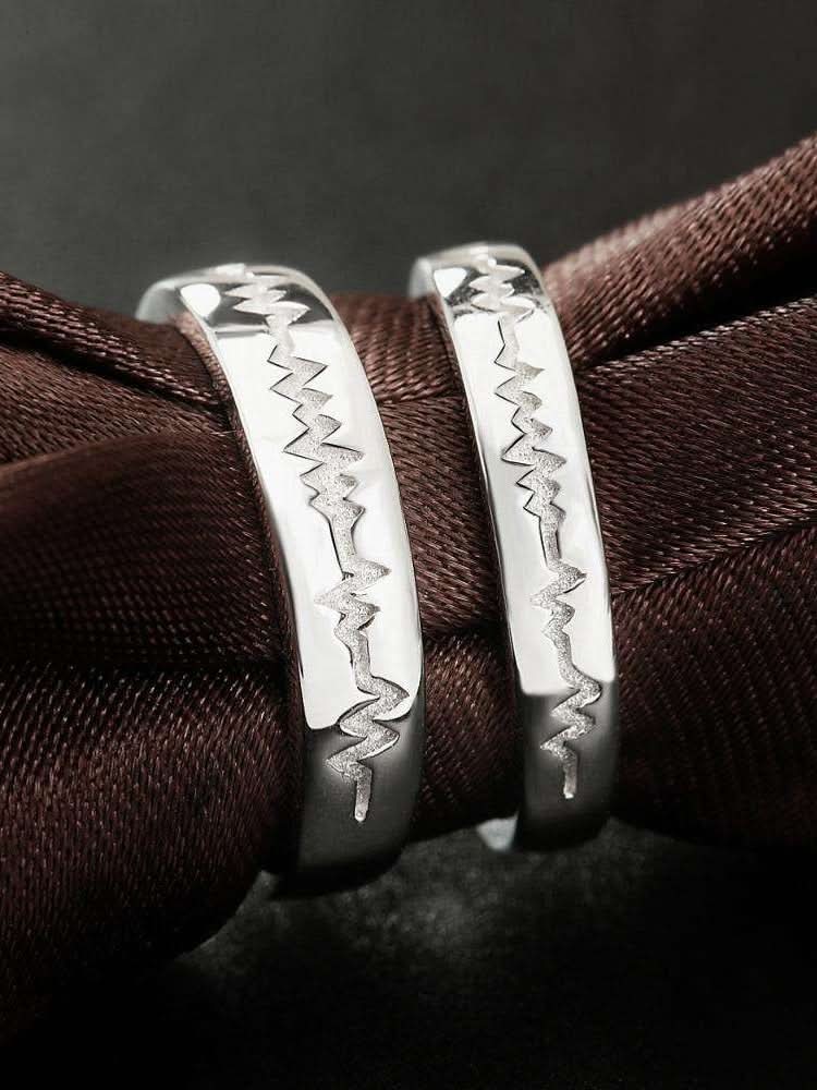 Heart ECG Lightning Couple Ring Set
