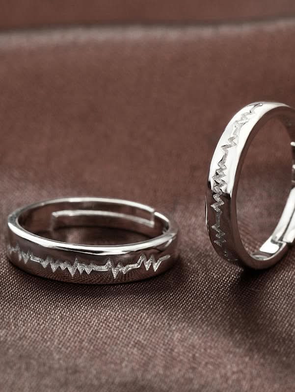 Heart ECG Lightning Couple Ring Set