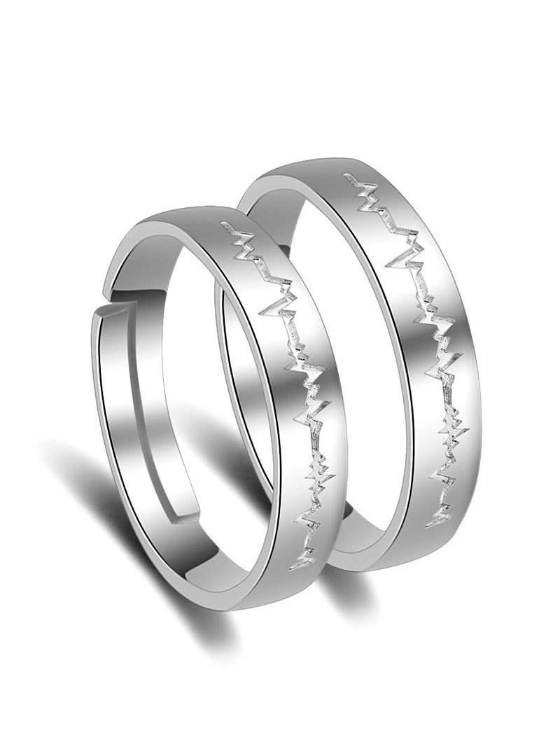 Heart ECG Lightning Couple Ring Set