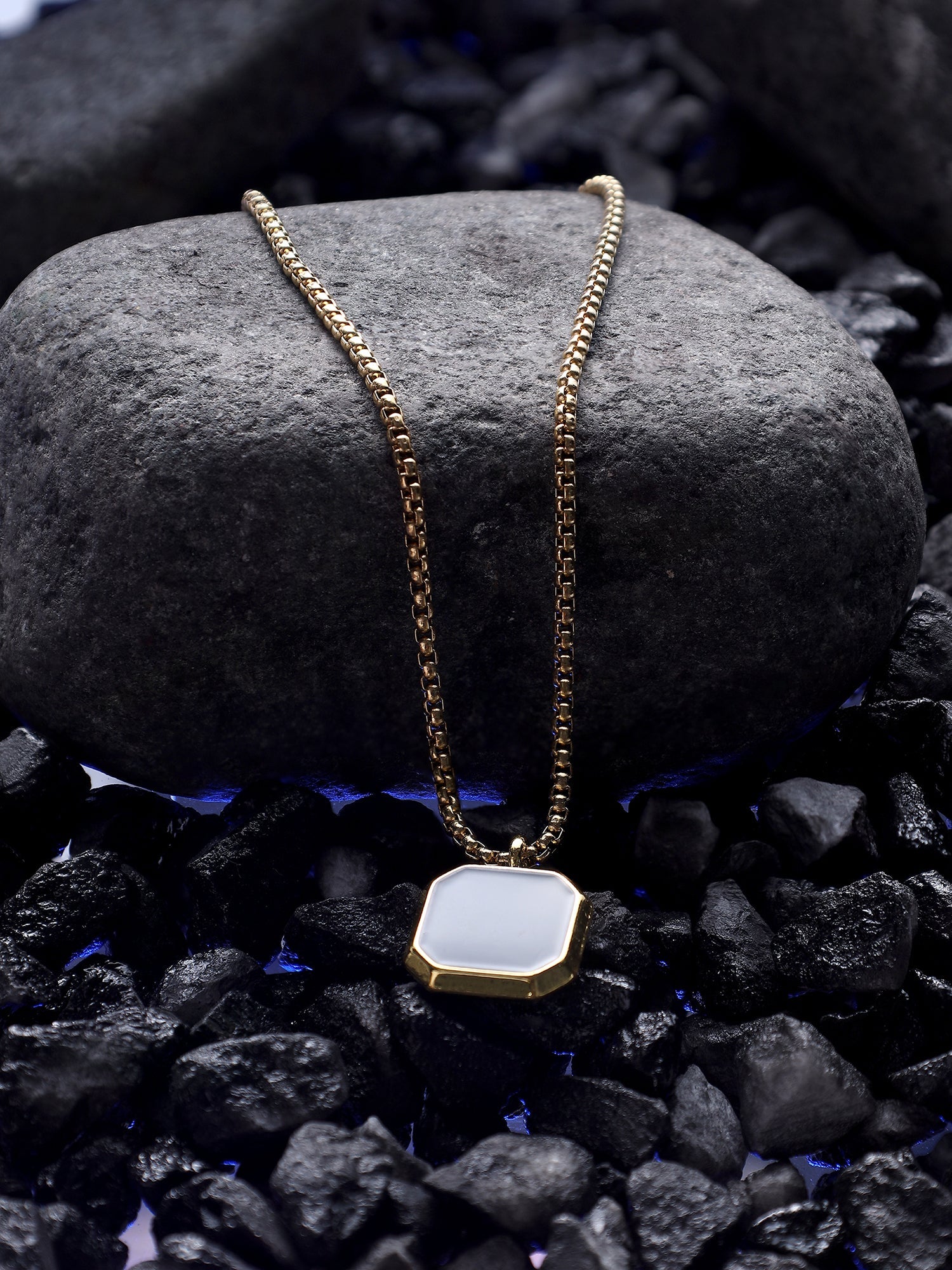 Cuban Box Chain Enamel Square Pendant (Gold)