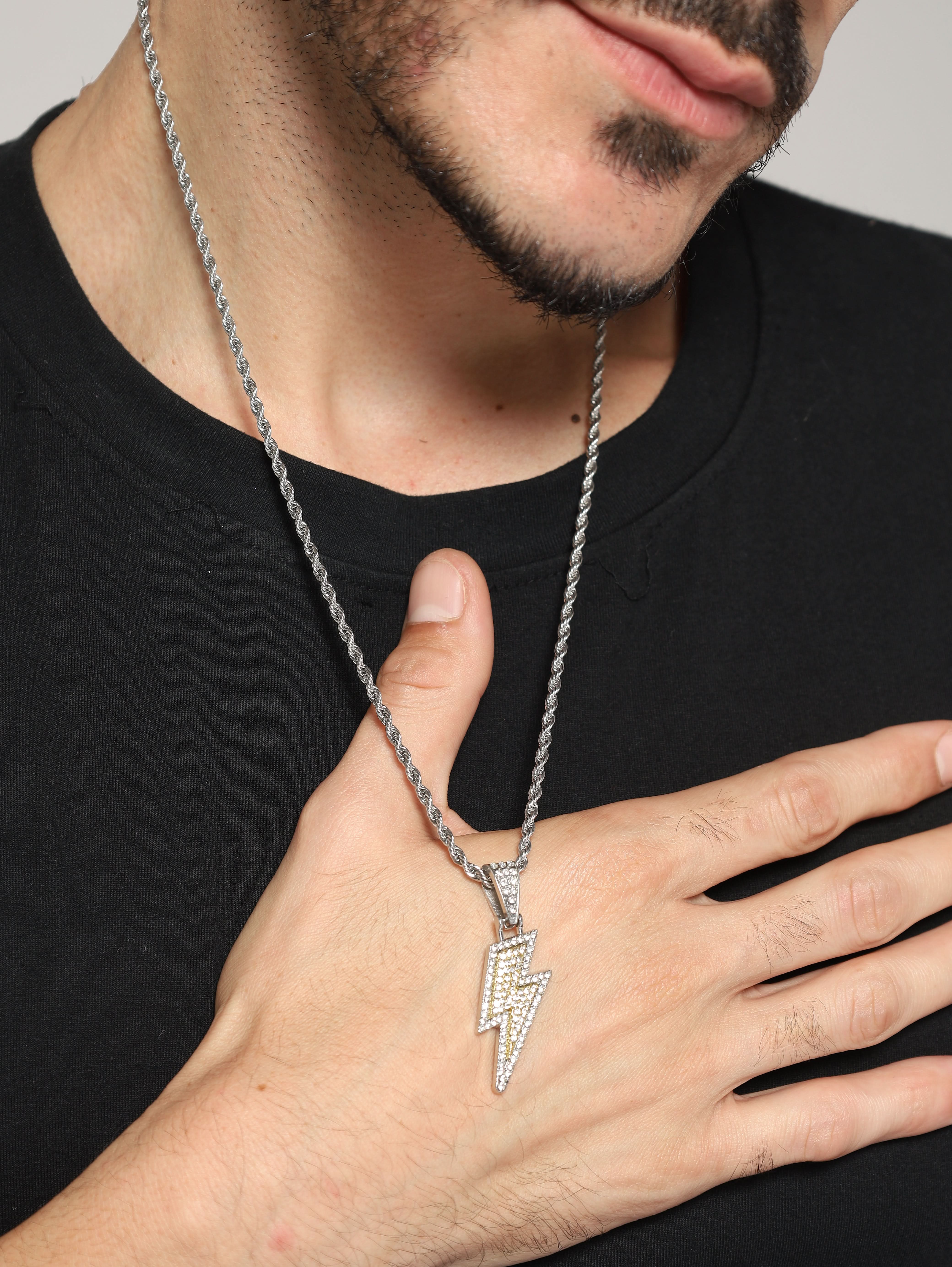 Rhinestone Lightning Iced Out Pendant