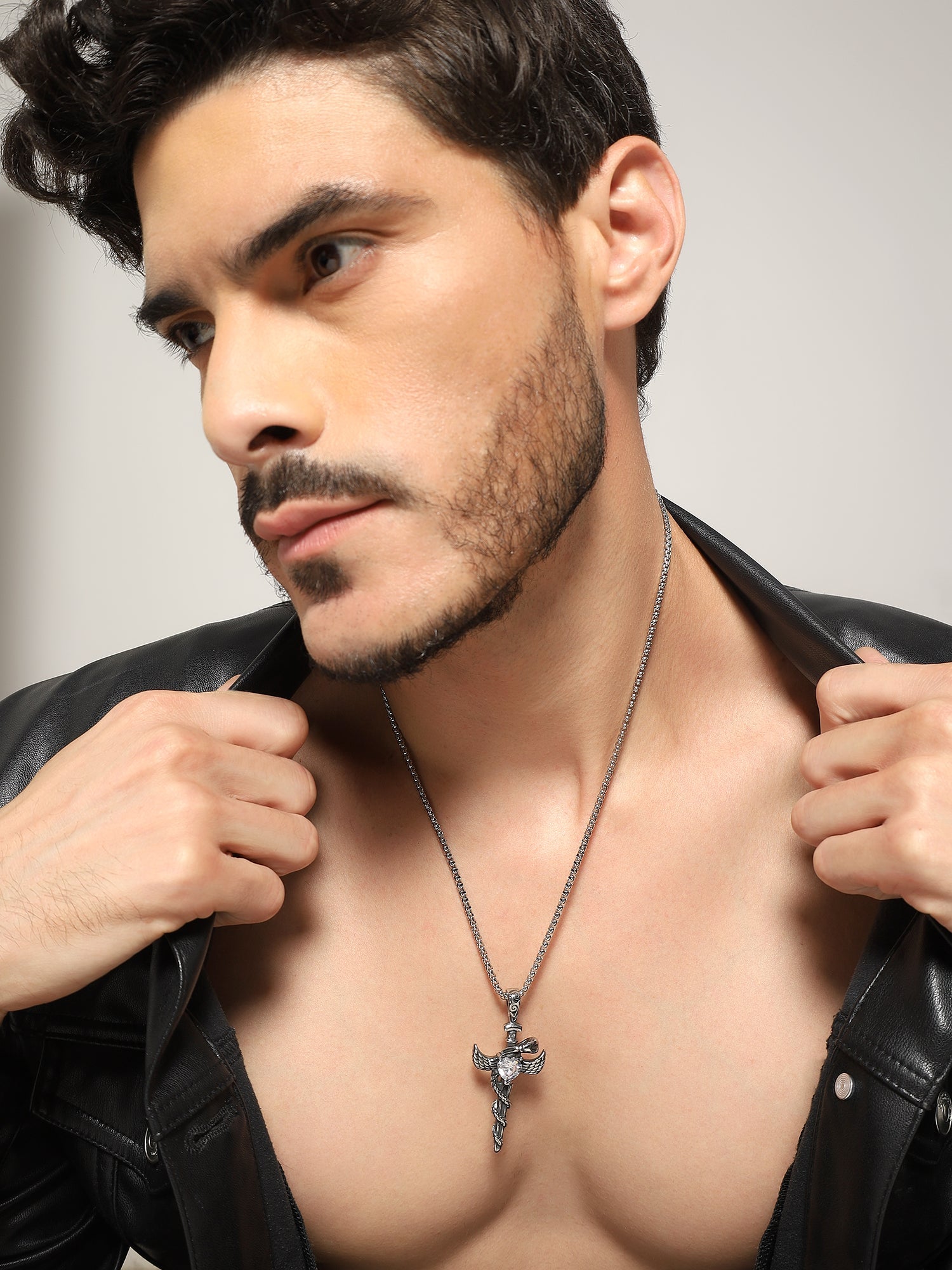 Cross Snake Cubic Zircon Pendant (Silver)