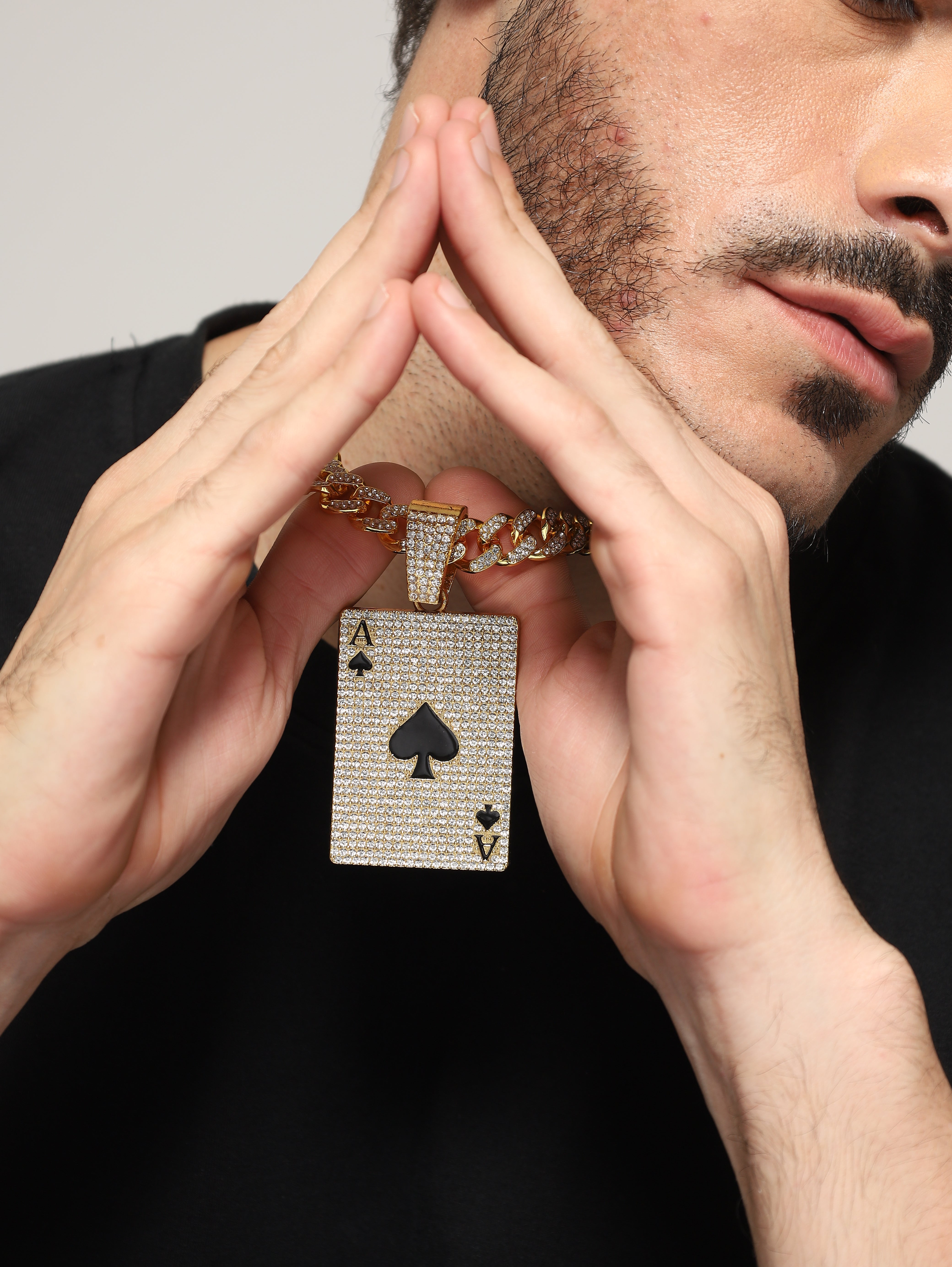 Iced Out Ace of Spades Poker Pendant (Gold)