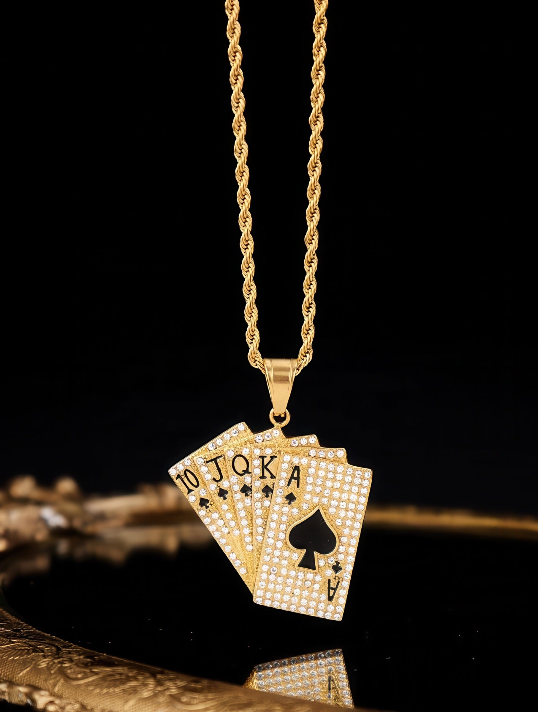 Playing Cards Hip Hop Poker Pendant (Gold)