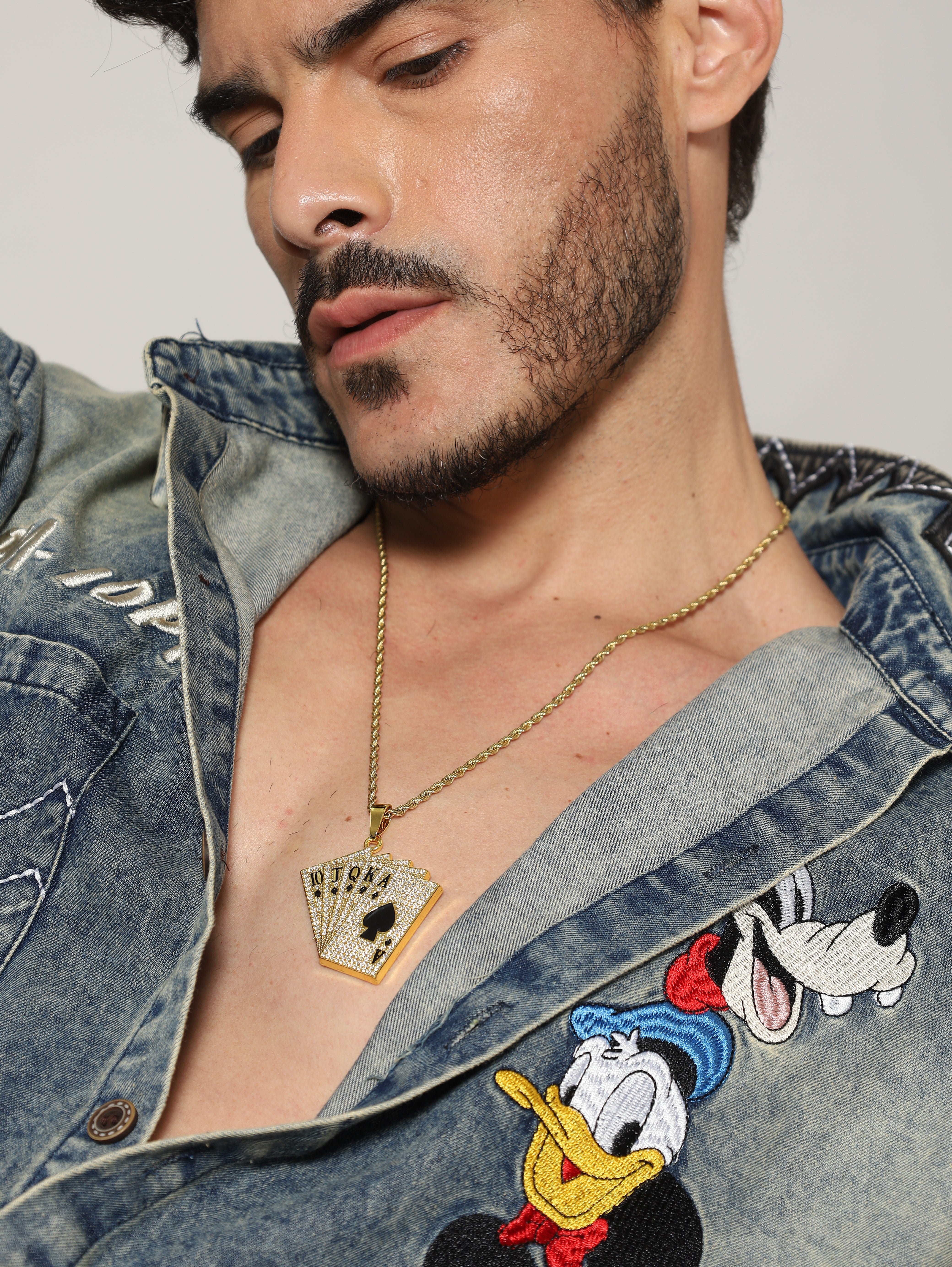 Playing Cards Hip Hop Poker Pendant (Gold)