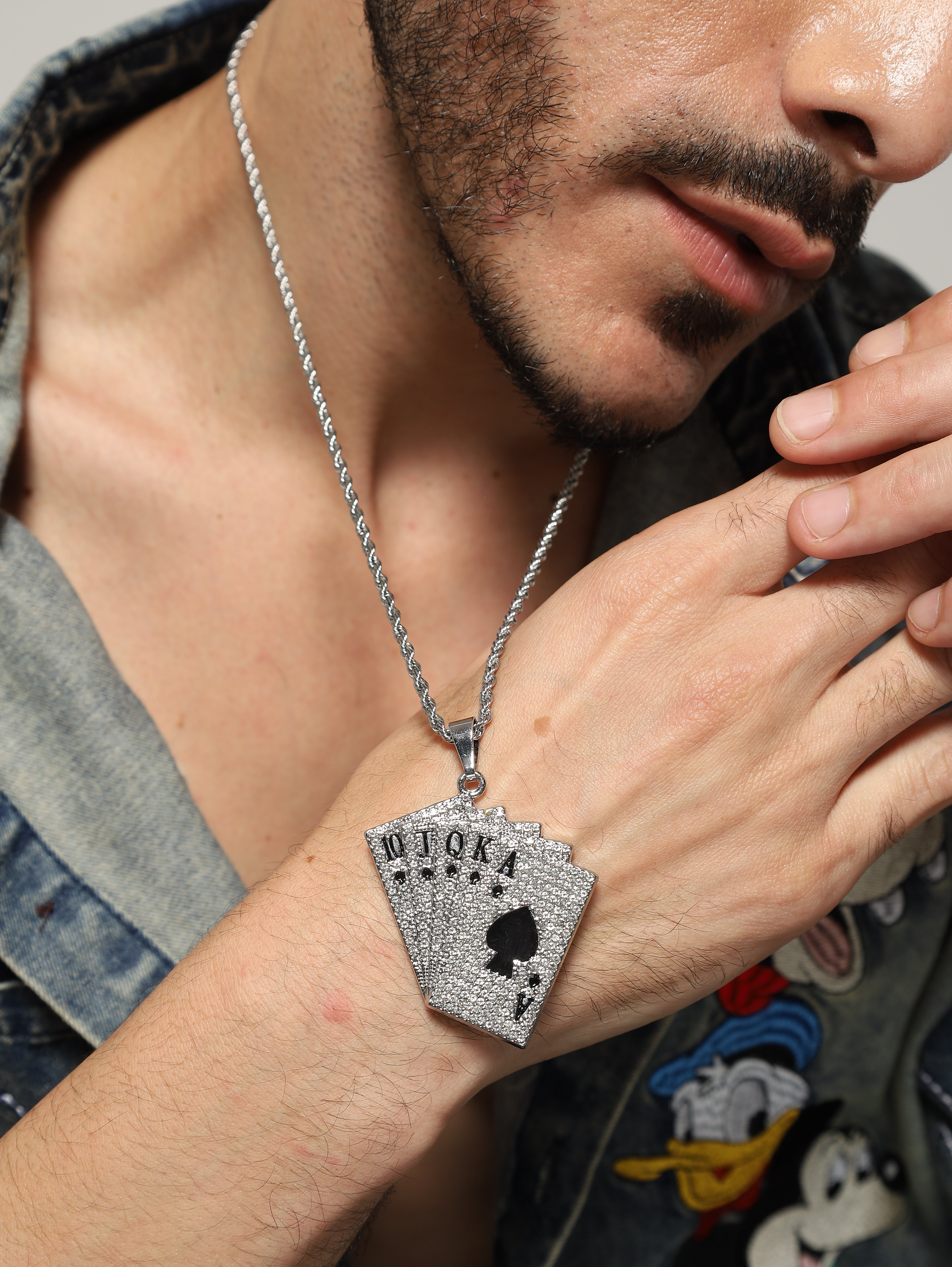 Playing Cards Hip Hop Poker Pendant (Silver)