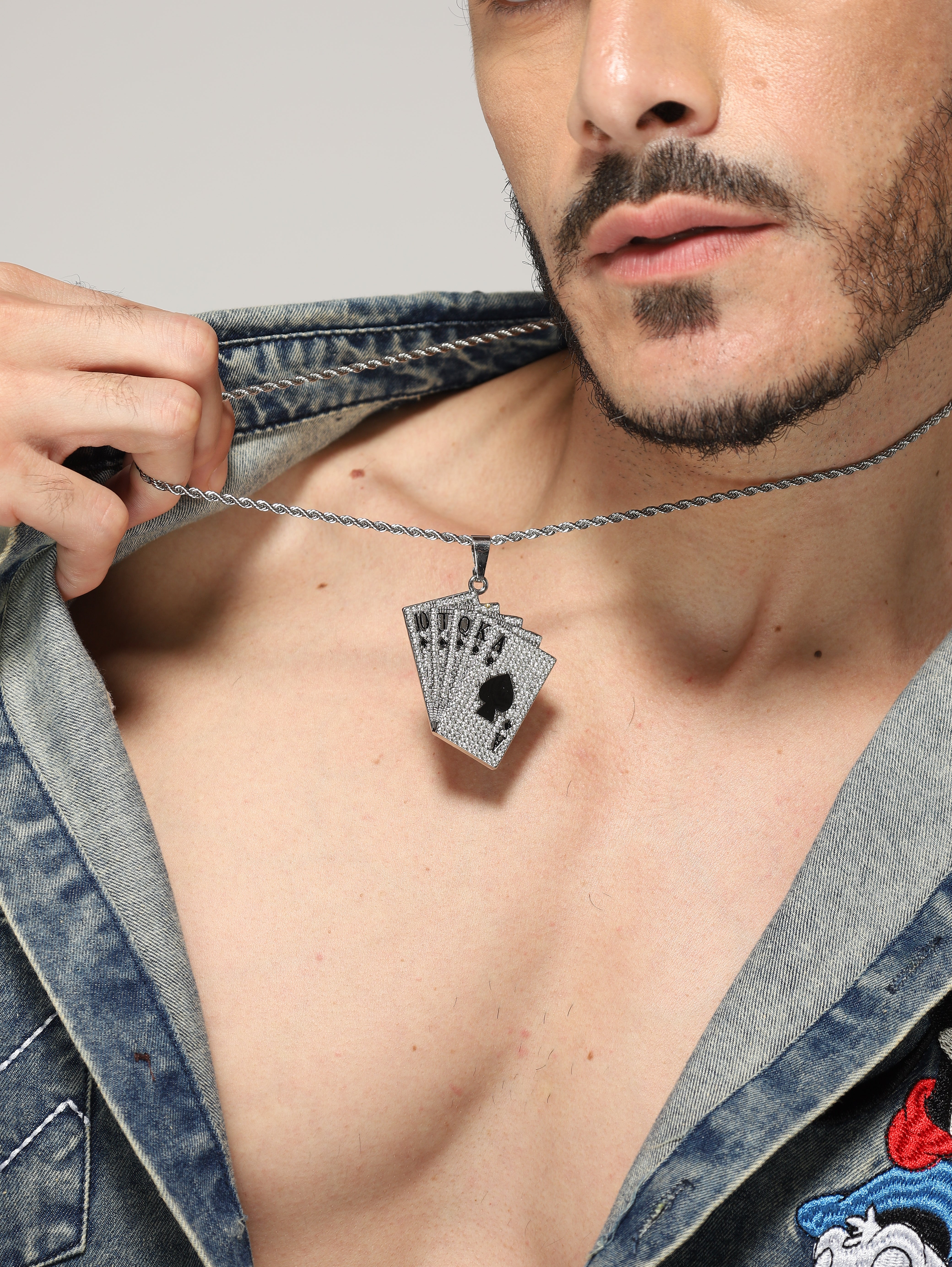 Playing Cards Hip Hop Poker Pendant (Silver)