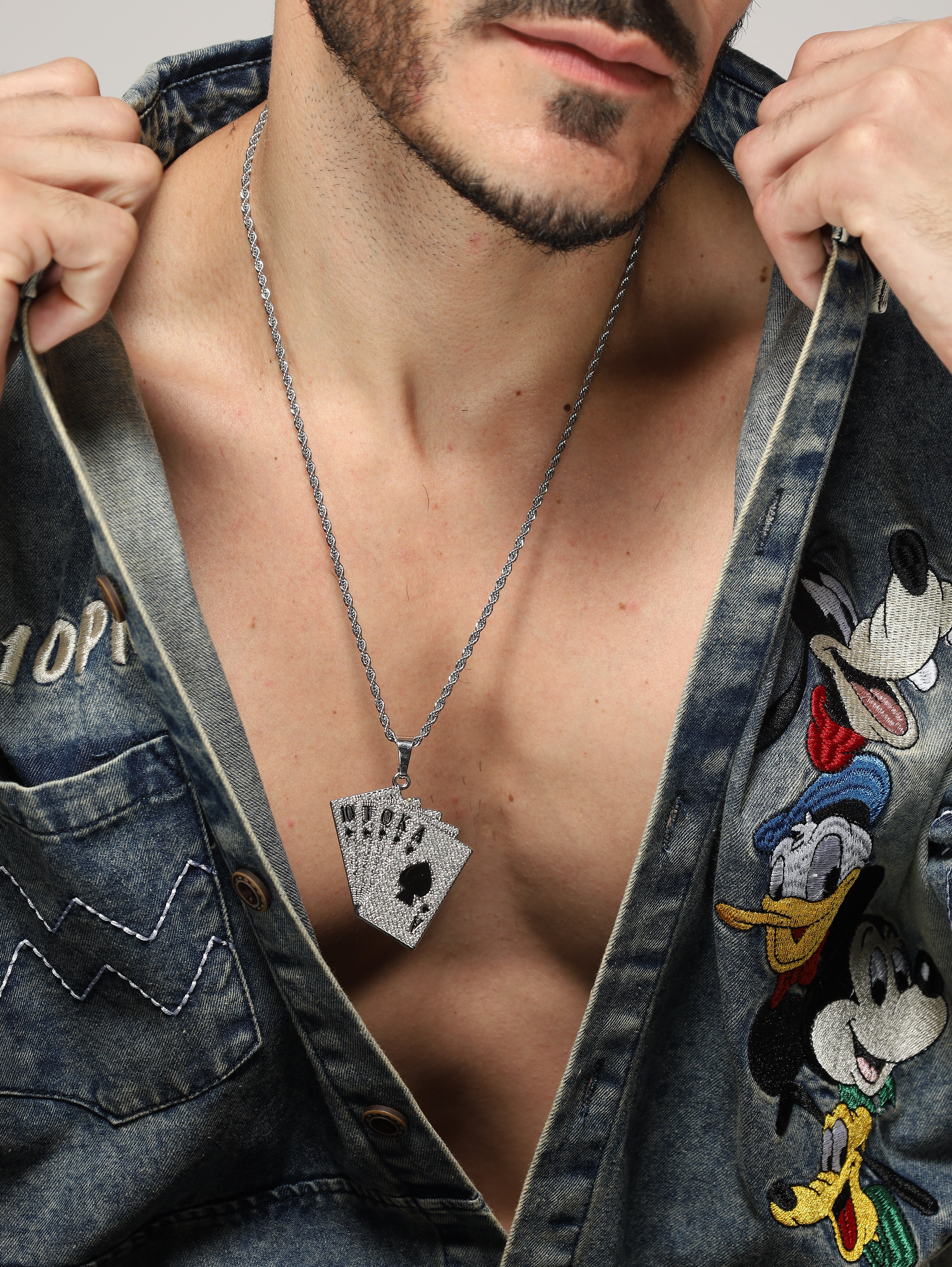 Playing Cards Hip Hop Poker Pendant (Silver)