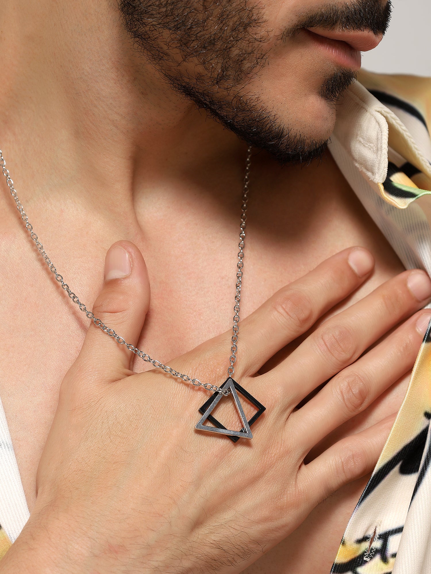 Square Triangle Designer Pendant (Silver Black)