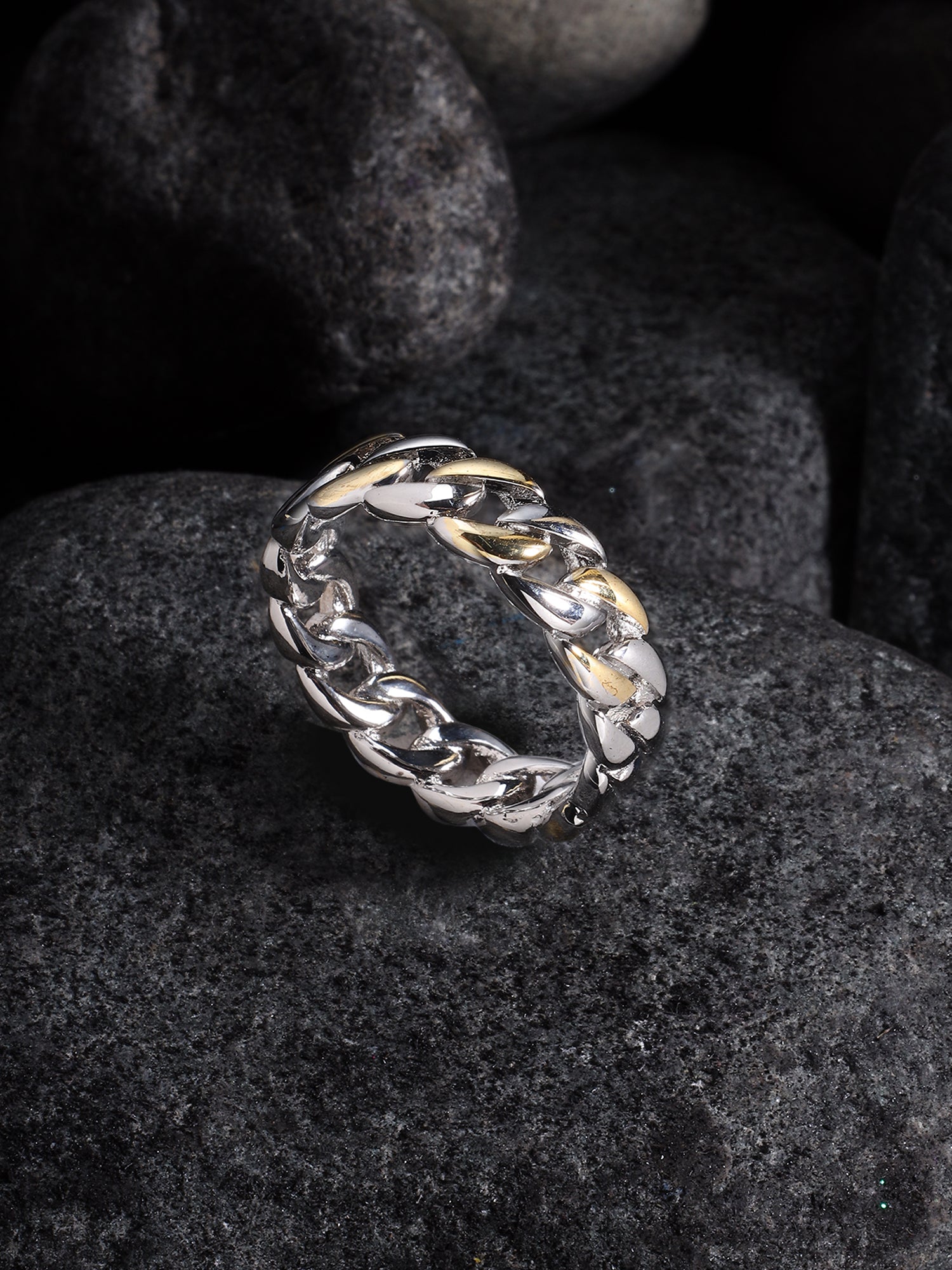 Cuban Link Finger Ring (Silver Gold)