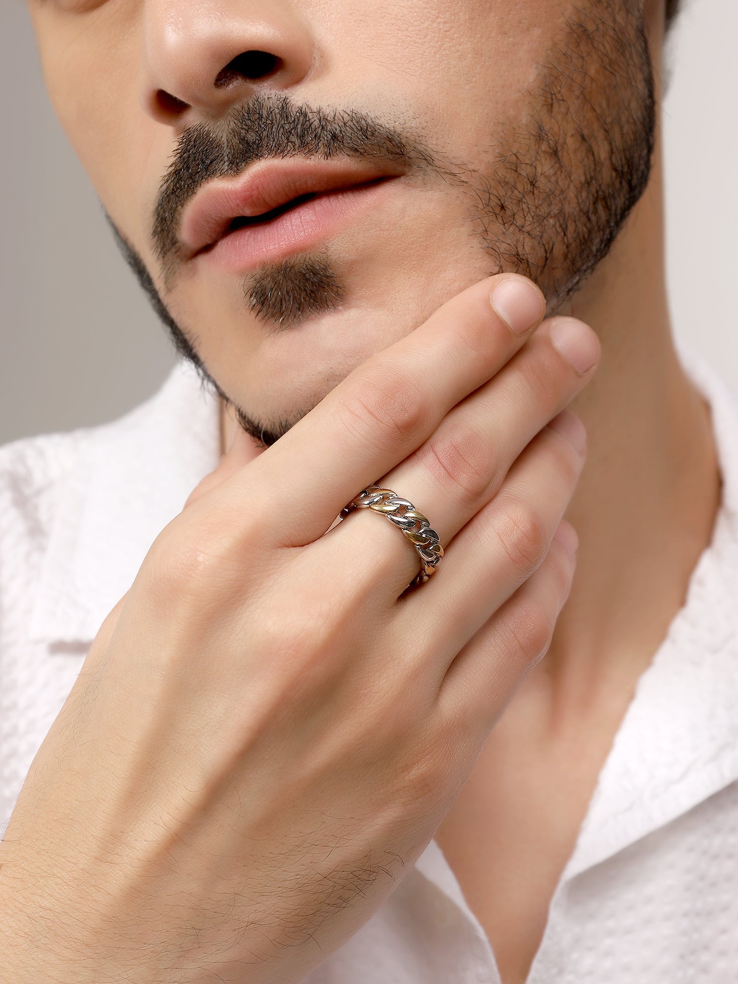 Cuban Link Finger Ring (Silver Gold)