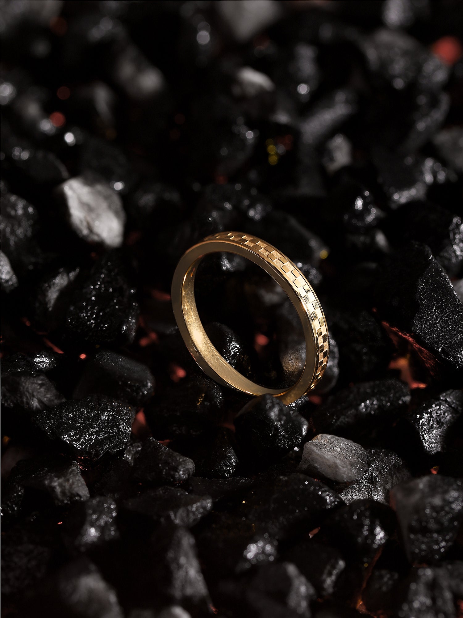Square Plaid Grid Wedding Charm Ring
