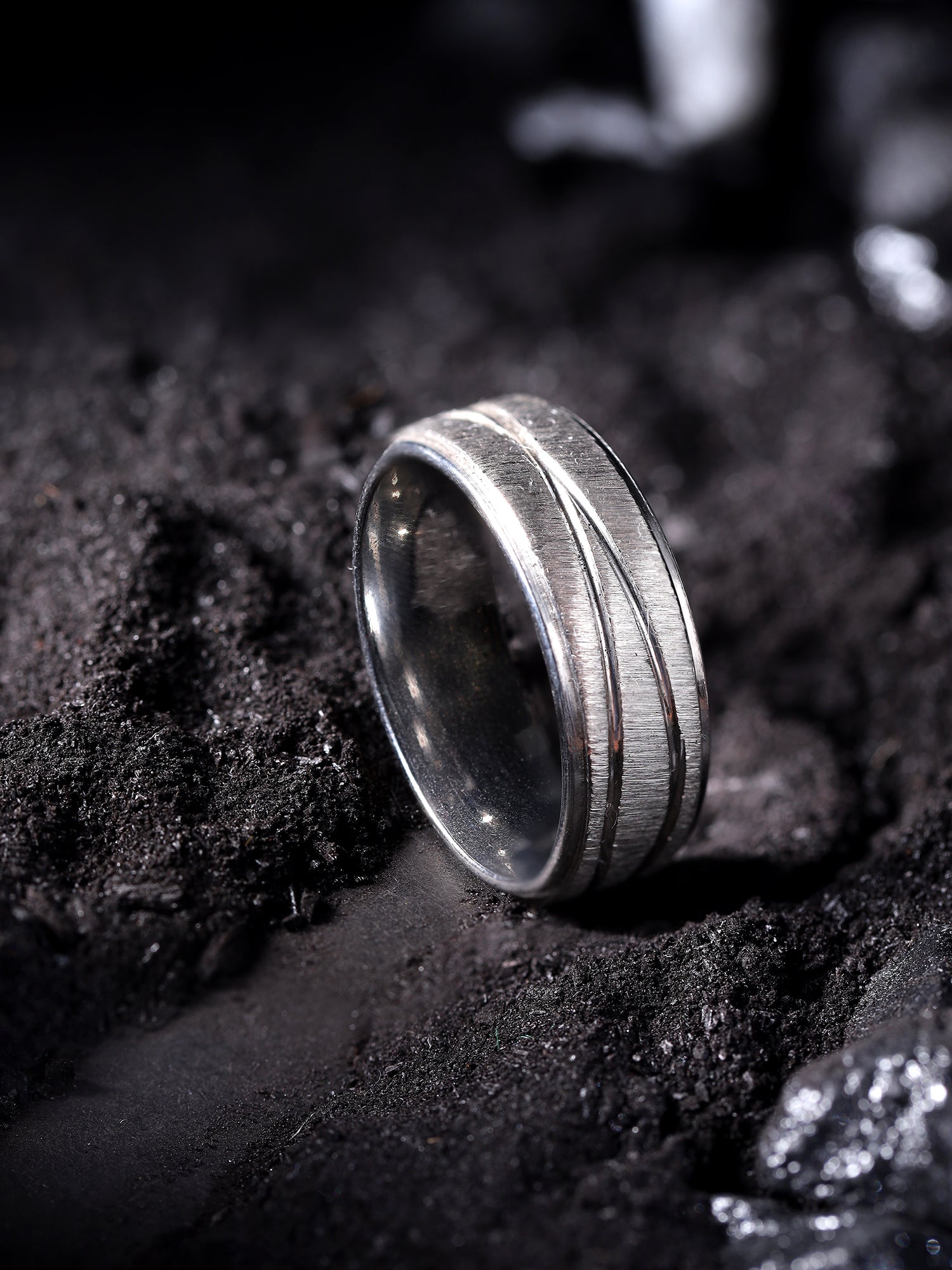 Crossover Line Blue Gold Silver Matte Ring